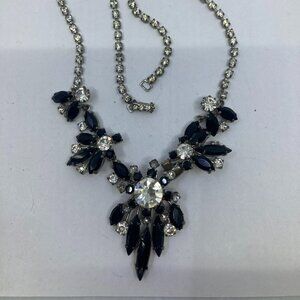 Vtg 1960s  black mourning marquise crystal rhinestone necklace